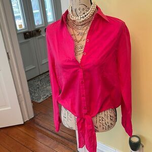 Neon Hot Pink barbiecore Toe Front Elastic-Waist Button Top Sz M